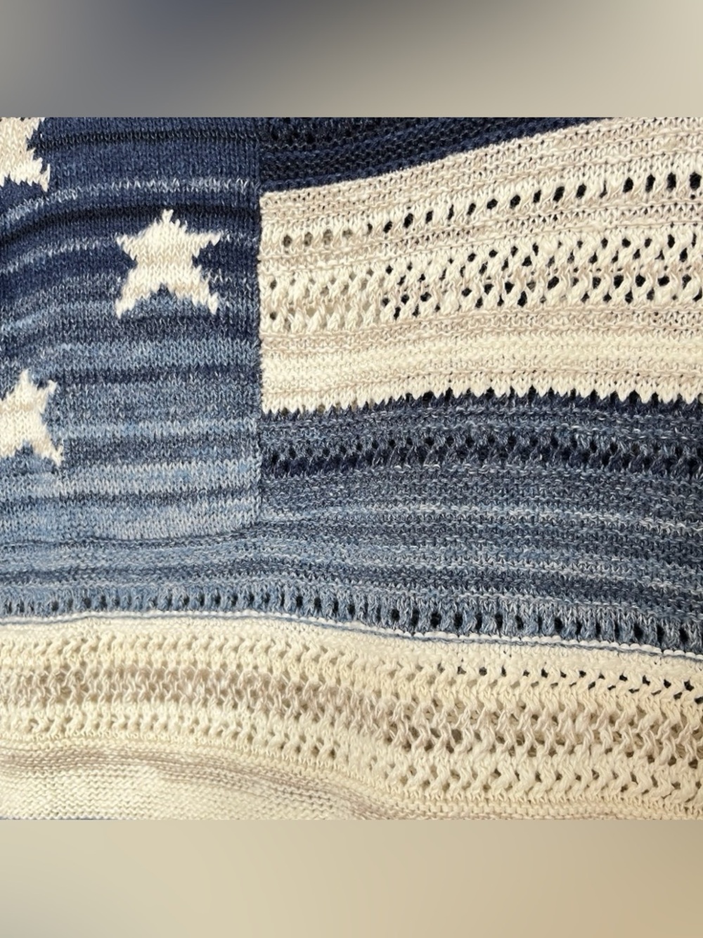 Polo Ralph Lauren Women’s Open Knit Sweater S Petite Stars Stripe Blue Preppy - Picture 3 of 6